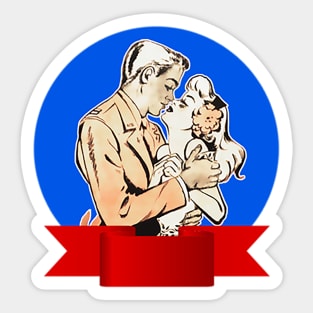 man and woman kissing Sticker